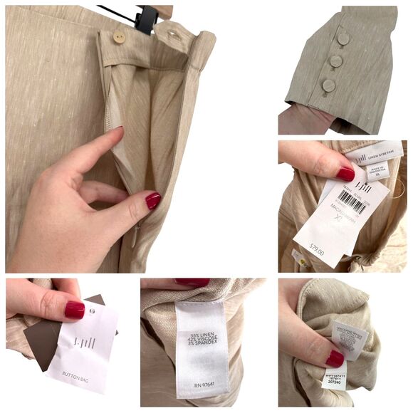 J. Jill Linen Stretch Button Hem Ankle Pants XL Macadamia Tan Beige Side Zip NWT - Picture 8 of 8